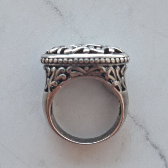Sterling Silver Open Filigree Sideways Beaded Scroll Ring 7.25 womens vintage - Picture 2 of 7
